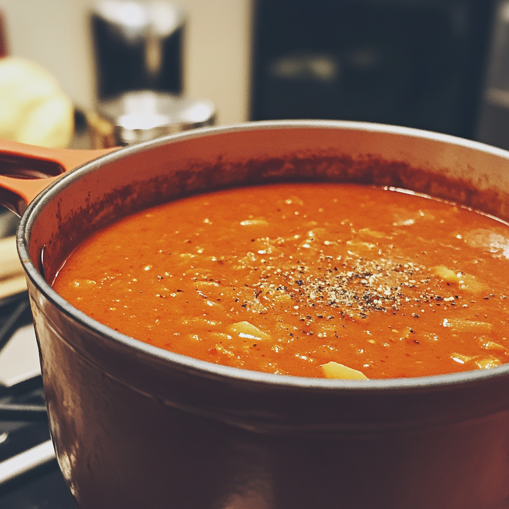 Ein Topf mit Suppe auf dem Herd | Quelle: Midjourney