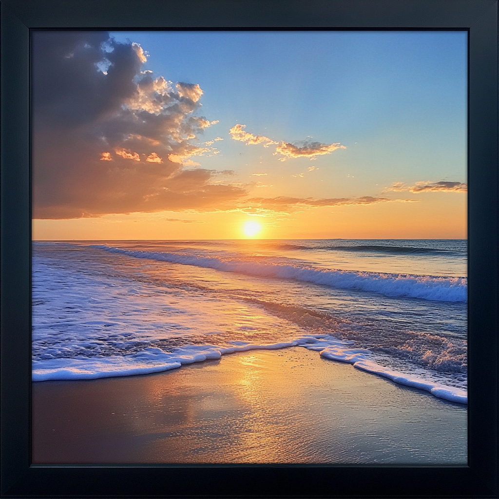 Ein gerahmtes Foto vom Strand | Quelle: Midjourney