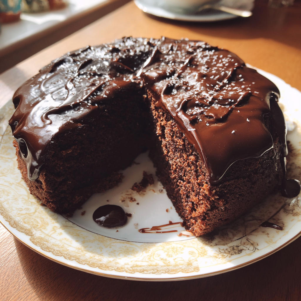 Ein Schokoladenkuchen auf einem Tisch | Quelle: Midjourney