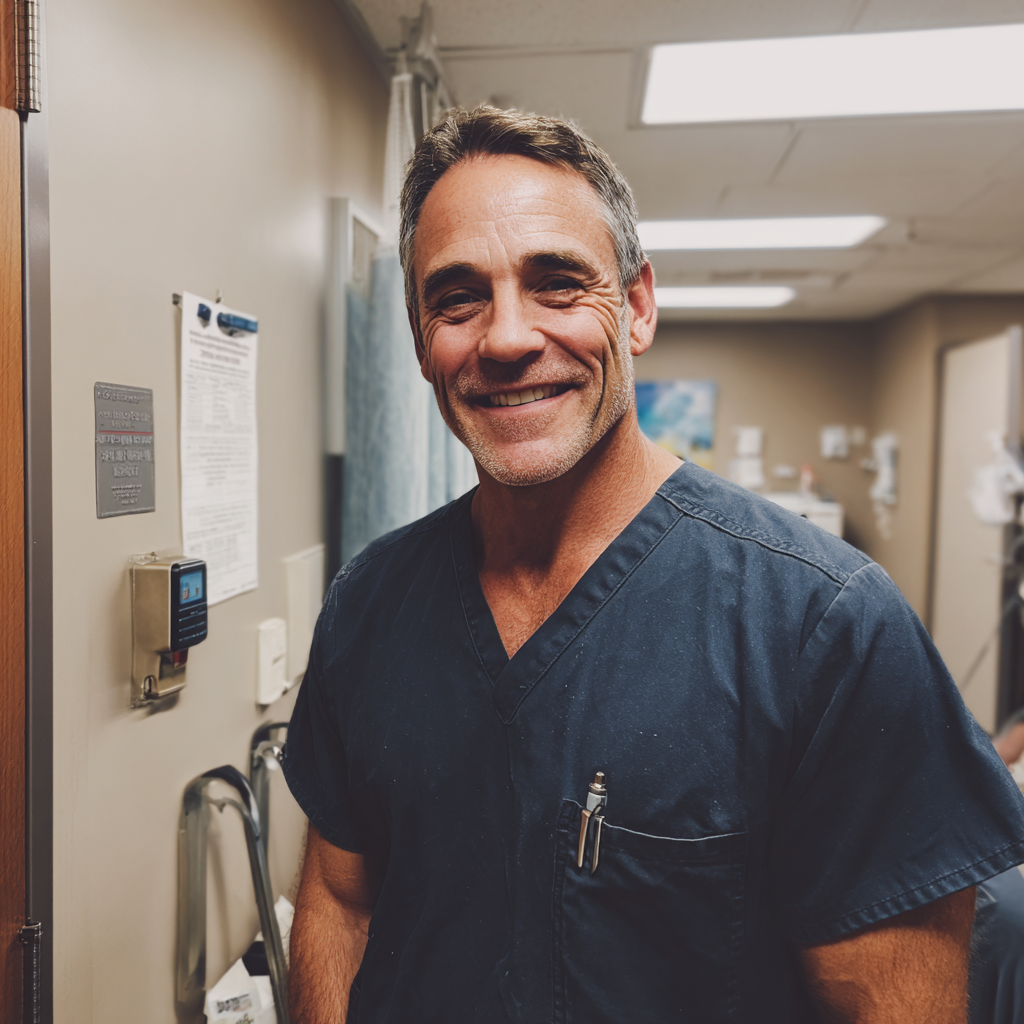 Uśmiechnięty lekarz w fartuchu | Źródło: Midjourney