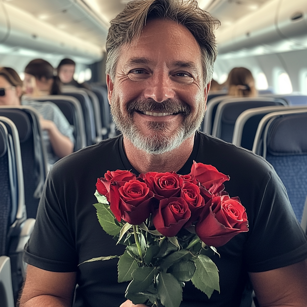 Ein Mann macht einen Heiratsantrag auf einem Flug | Quelle: Midjourney