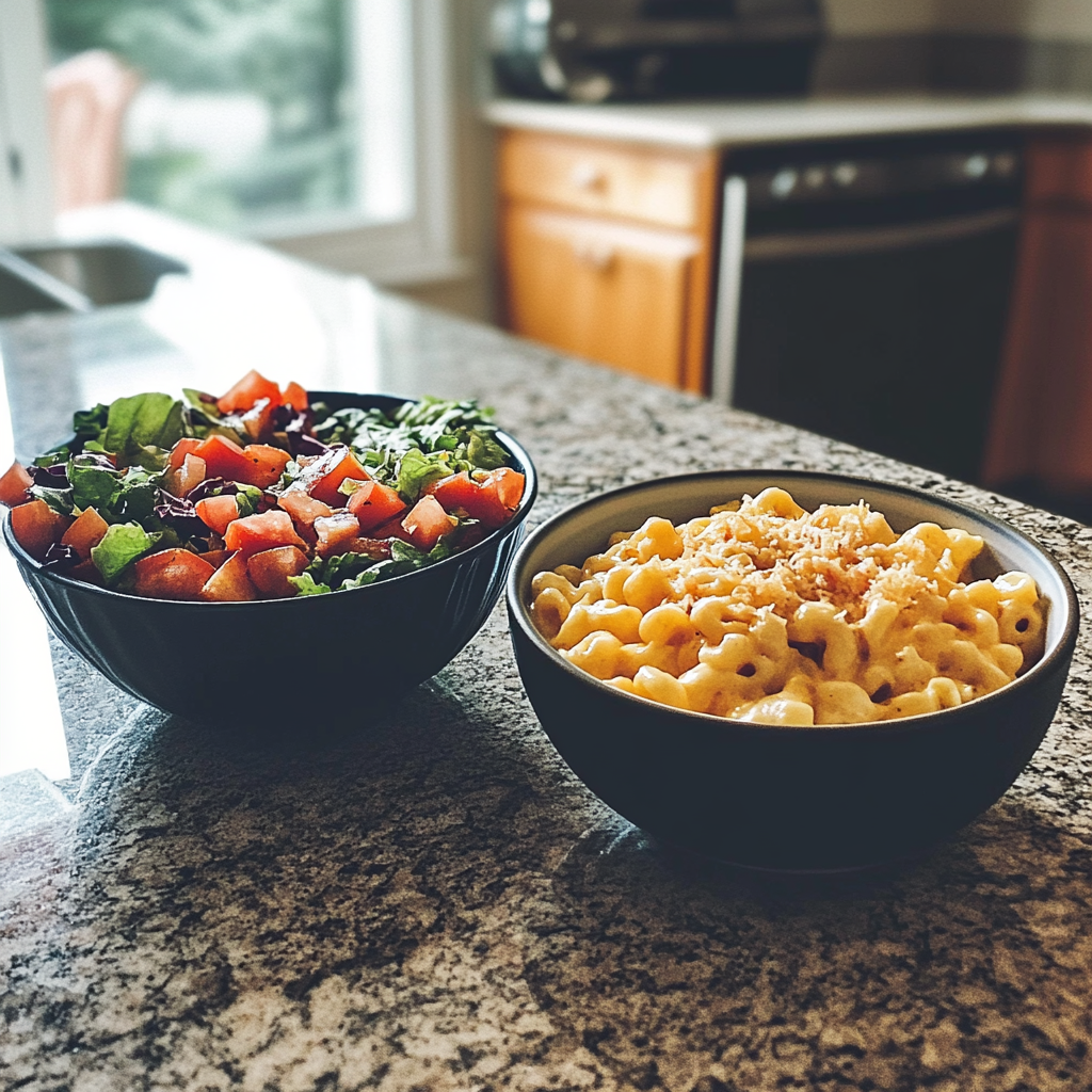 Tigelas de comida em um balcão | Fonte: Midjourney