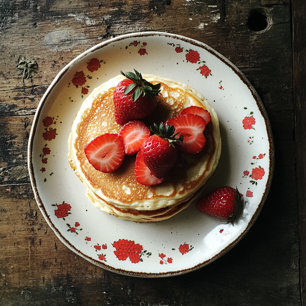 Pfannkuchen und Erdbeeren auf einem Teller | Quelle: Midjourney