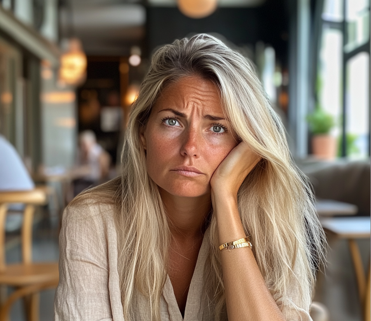 Eine Frau, die ihren Kopf hält | Quelle: Midjourney