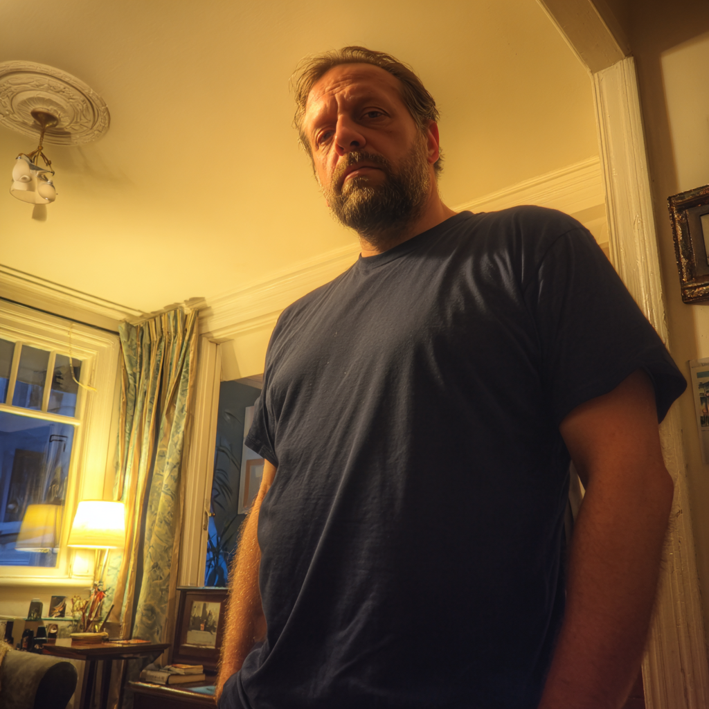 Ein lässiger Mann in einem marineblauen T-Shirt | Quelle: Midjourney