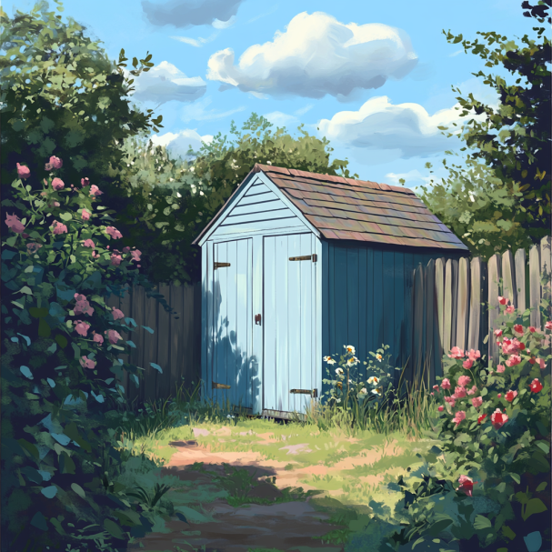 Ein Schuppen in einem Garten | Quelle: Midjourney