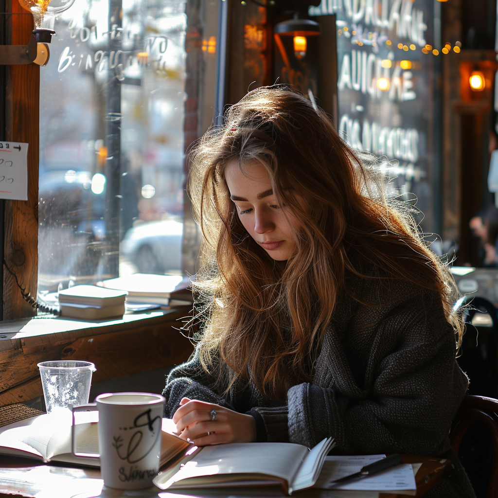 Eine Frau studiert in einem Café | Quelle: Midjourney