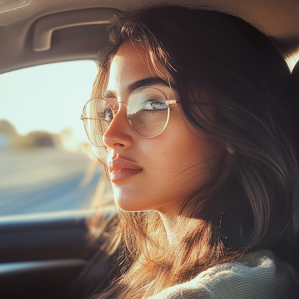 Eine Nahaufnahme einer jungen Frau in einem Auto | Quelle: Midjourney