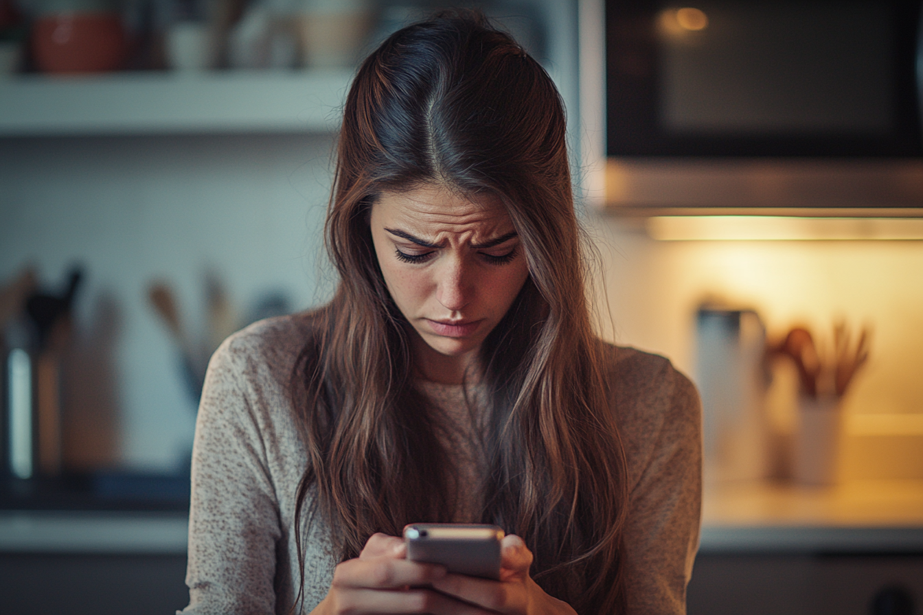 Eine Frau schaut auf ein Telefon | Quelle: Midjourney