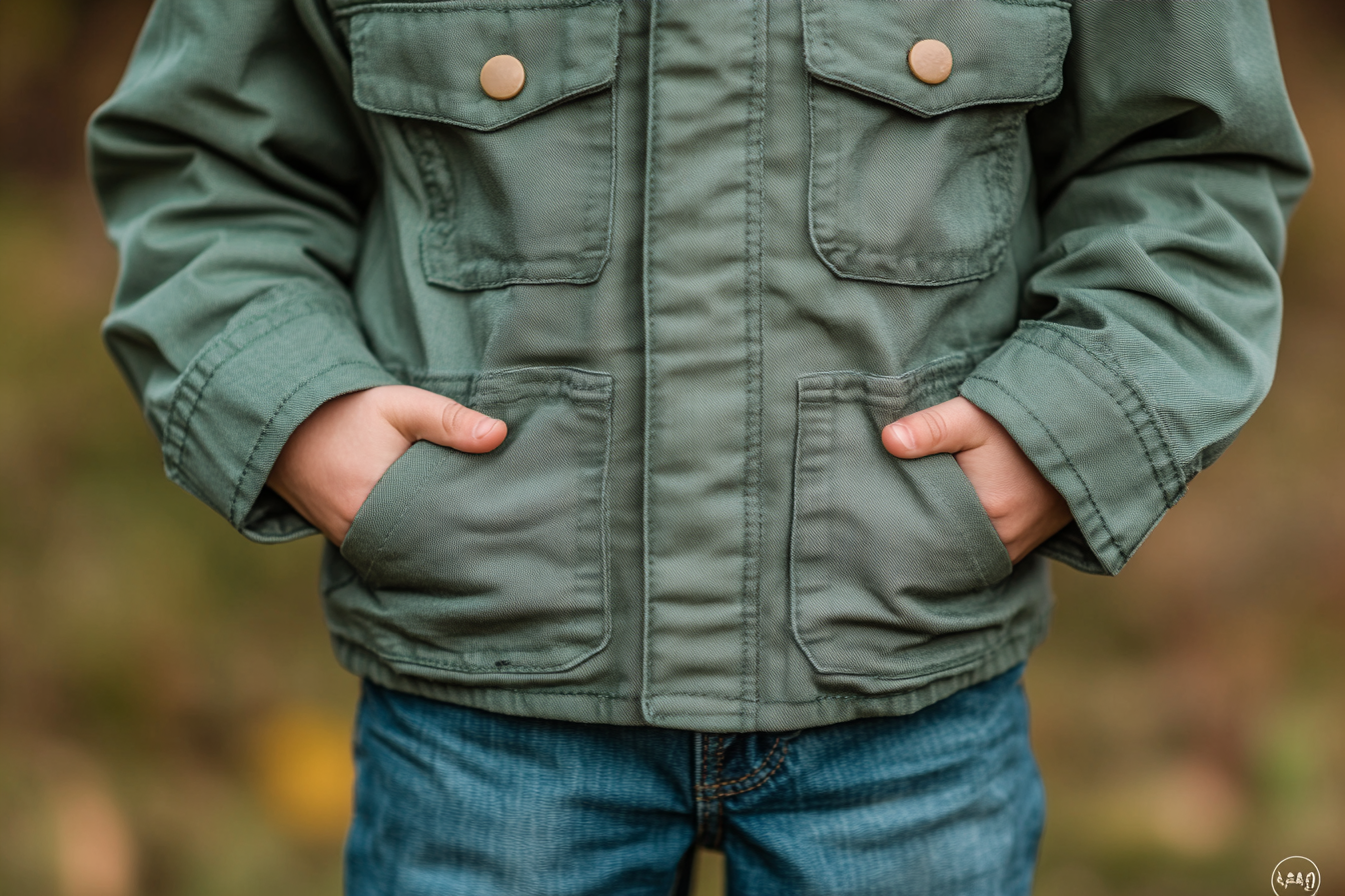 Ein Junge, der eine hellgrüne Jacke trägt und die Hände in den Taschen hat | Quelle: Midjourney