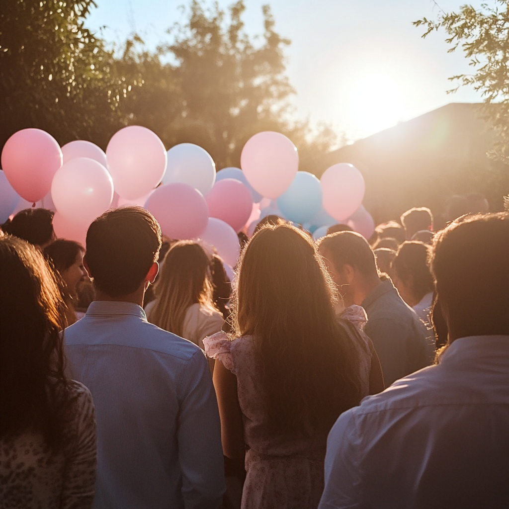 Eine Menschenmenge bei einer Gender Reveal Party | Quelle: Midjourney