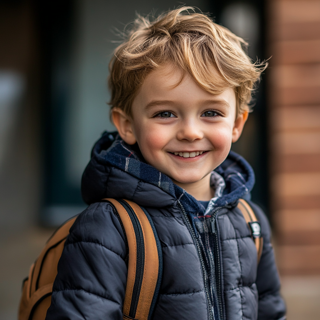 Ein glückliches kleines Kind auf dem Weg zur Schule | Quelle: Midjourney