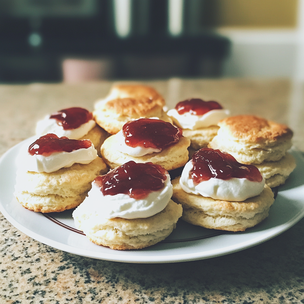 Ein Teller mit Scones mit Sahne und Marmelade | Quelle: Midjourney