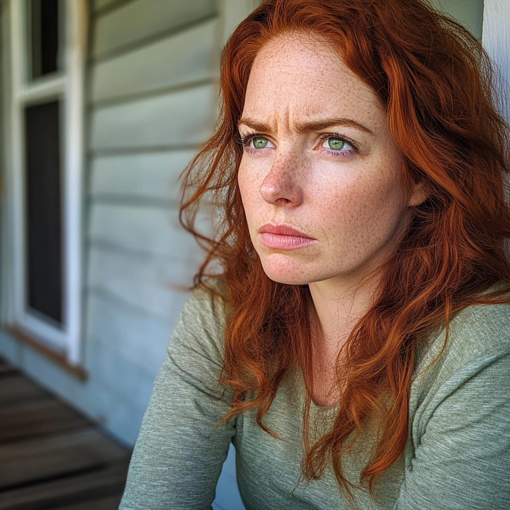 Eine Frau sitzt auf einer Veranda | Quelle: Midjourney