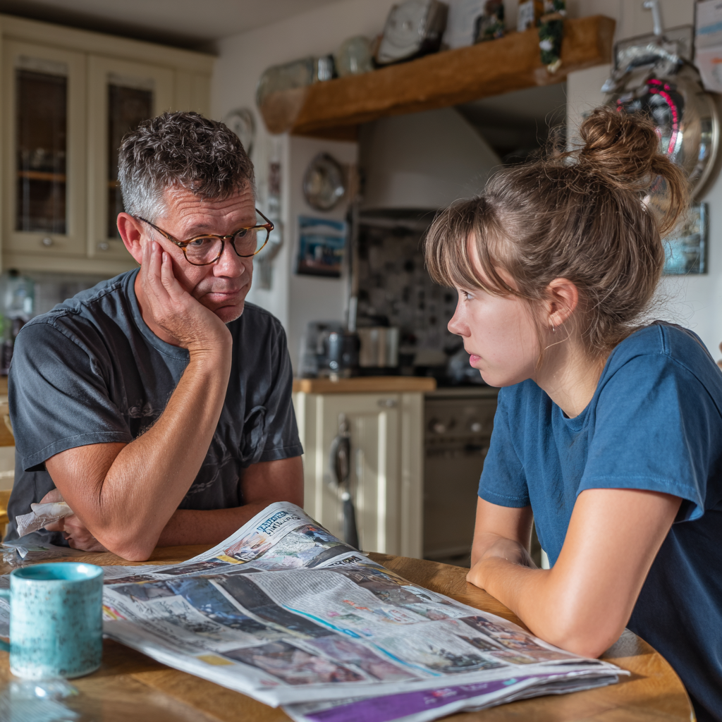Ein Vater im Gespräch mit seiner Tochter | Quelle: Midjourney