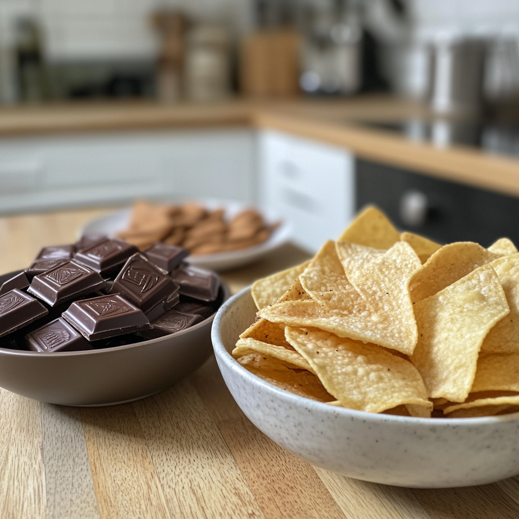 Snacks auf einer Küchentheke | Quelle: Midjourney