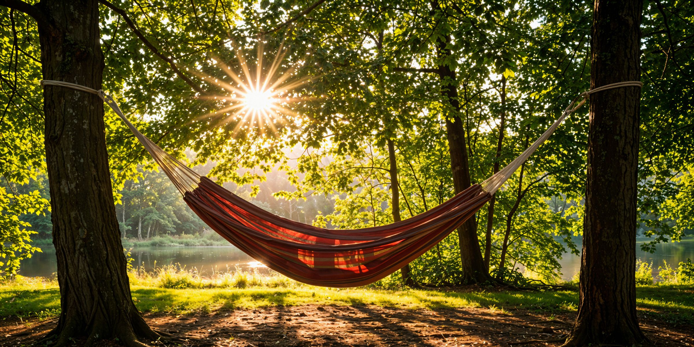 Eine leere Hängematte, die bei Sonnenaufgang dort hängt | Quelle: Magnific