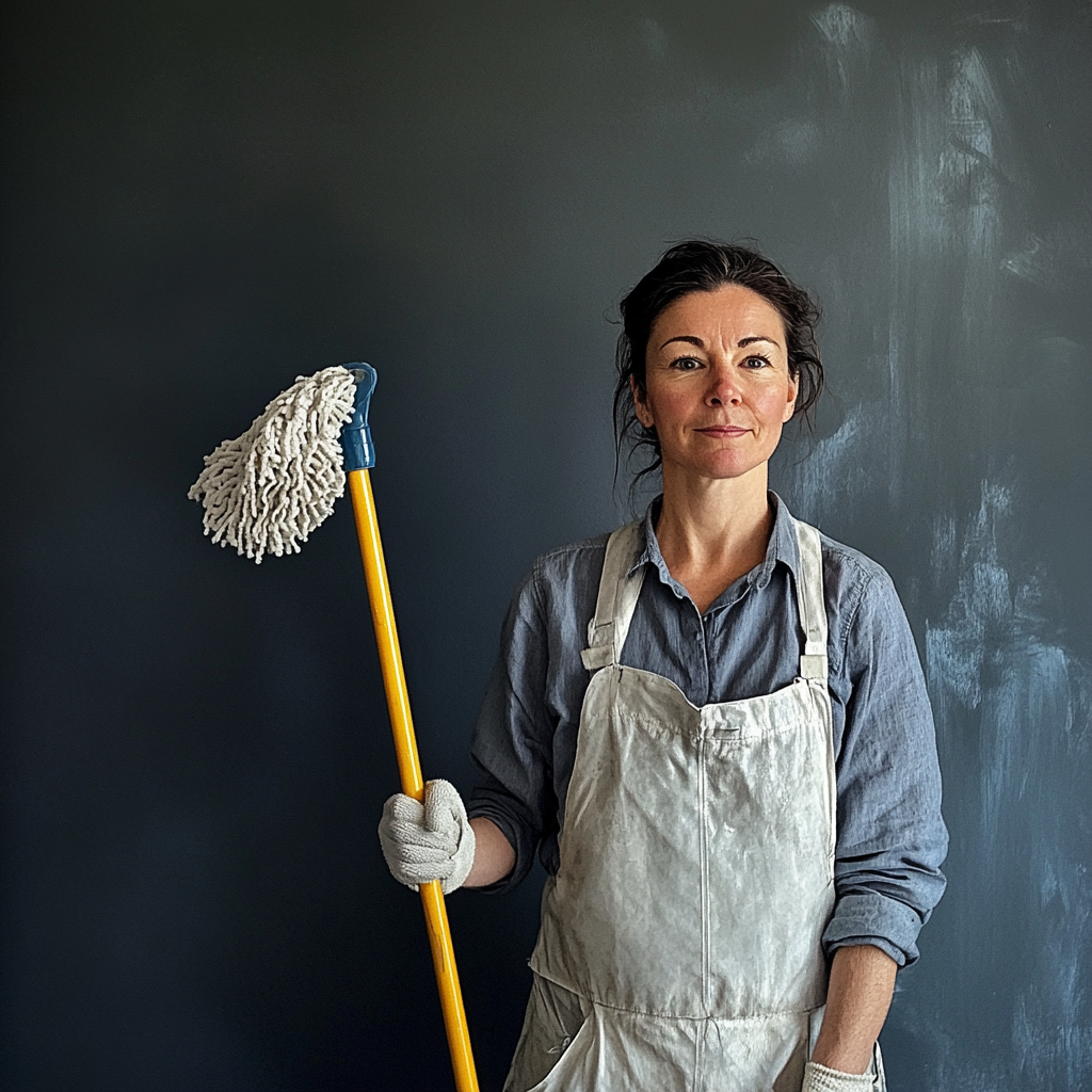 Eine Frau mit einem Mopp in der Hand | Quelle: Midjourney