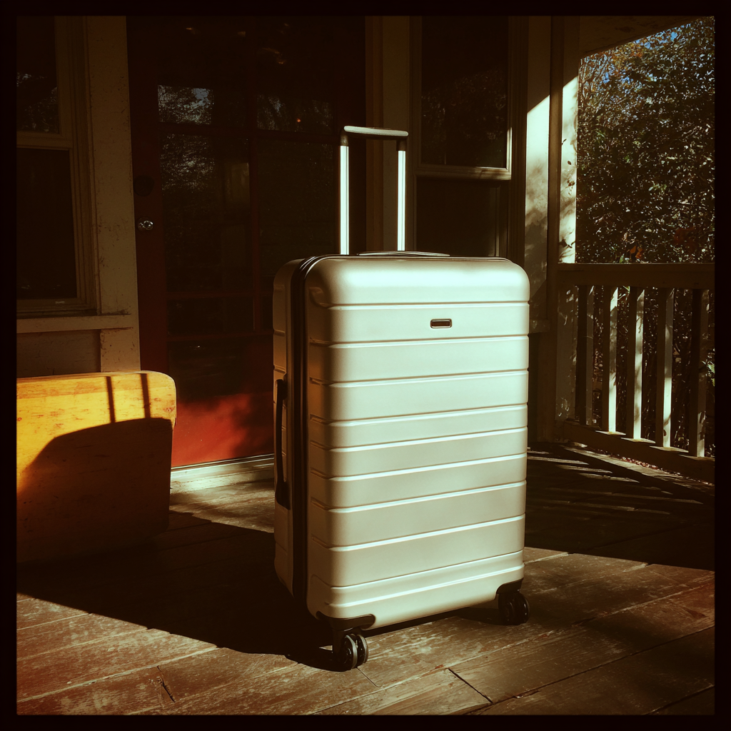Ein Koffer auf einer Veranda | Quelle: Midjourney