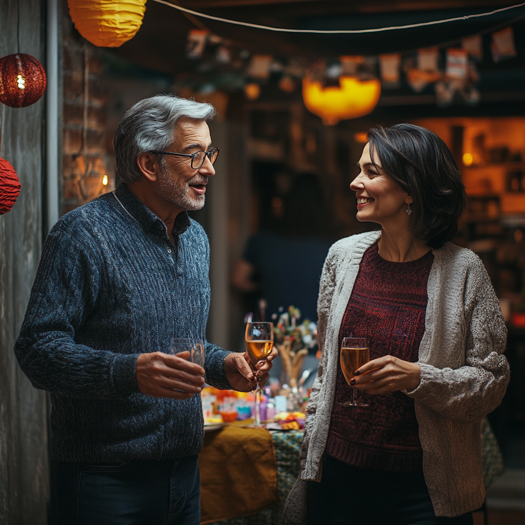 Eltern unterhalten sich bei einem Geburtstag | Quelle: Midjourney