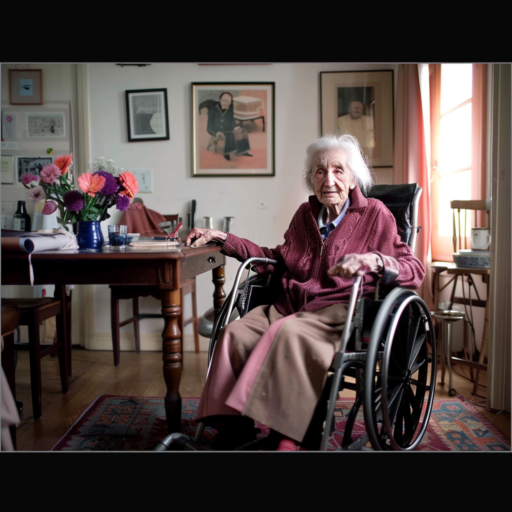 Alte Dame in einem Rollstuhl | Quelle: Midjourney