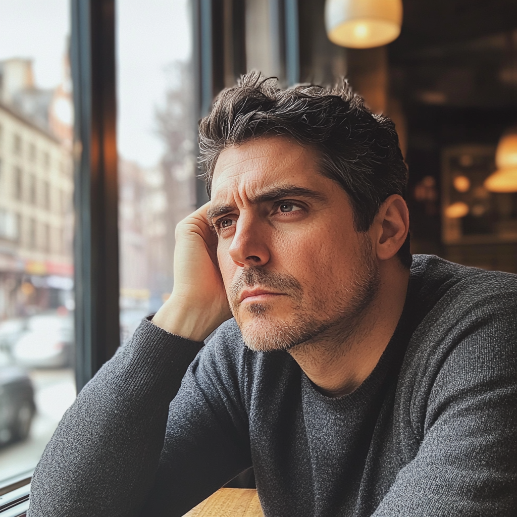 Ein Mann sitzt in einem Café | Quelle: Midjourney