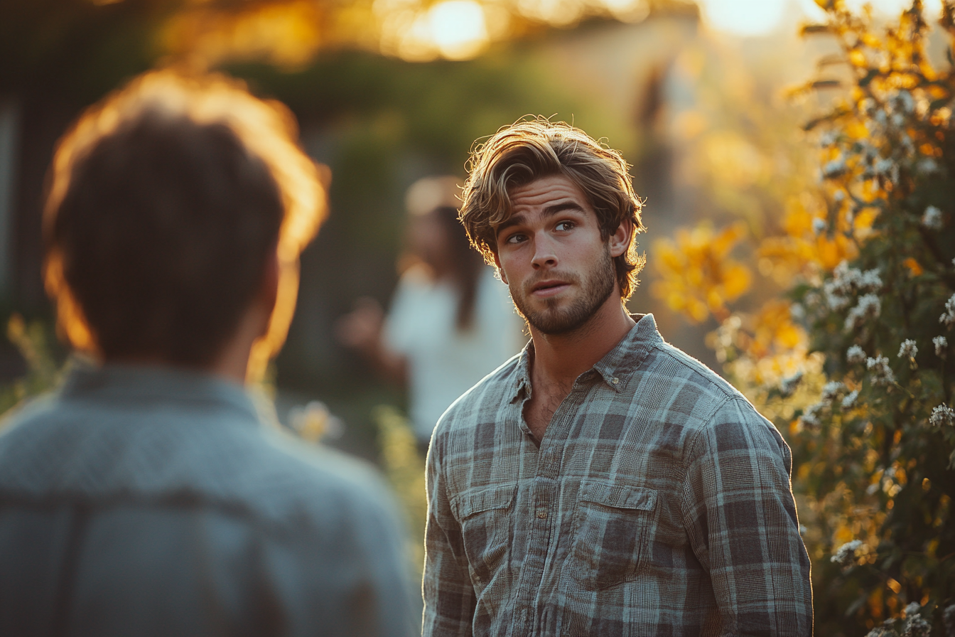 Um homem decepcionado conversando com seu melhor amigo | Fonte: Midjourney