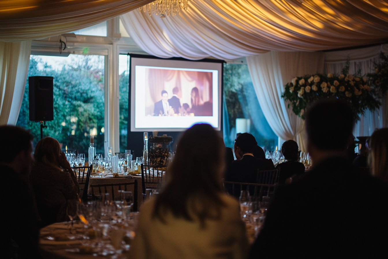 Eine Diashow-Präsentation auf einer Hochzeit | Quelle: Midjourney