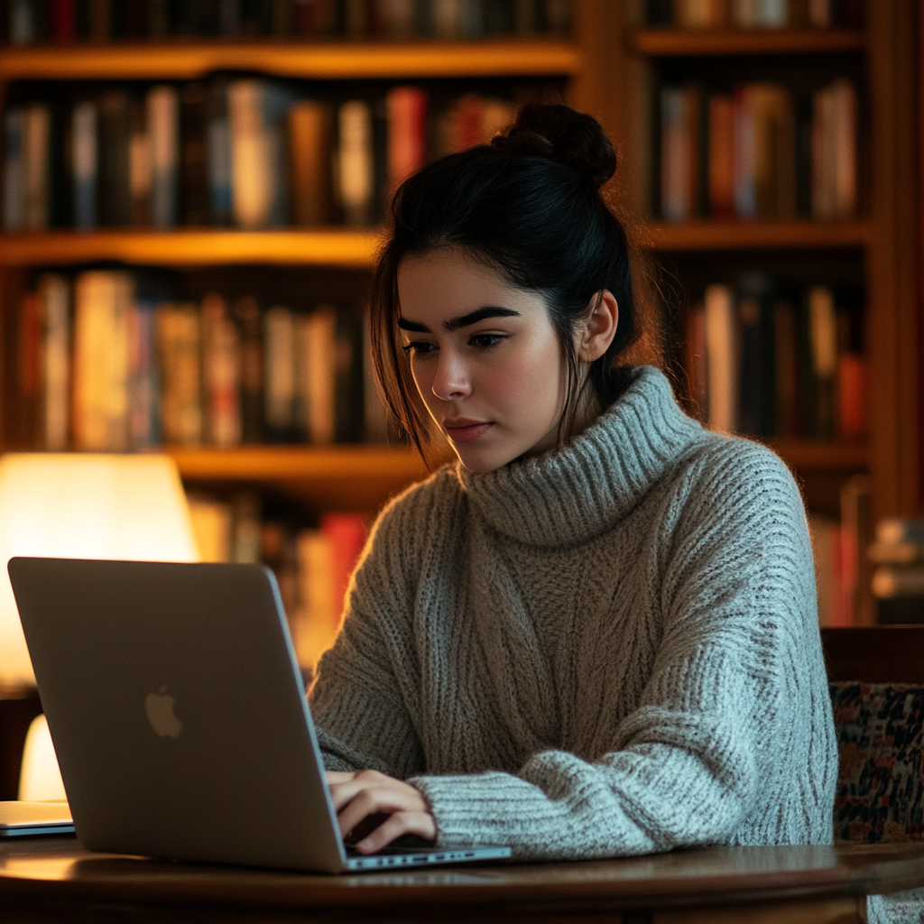 Eine Frau tippt auf ihrem Laptop | Quelle: Midjourney