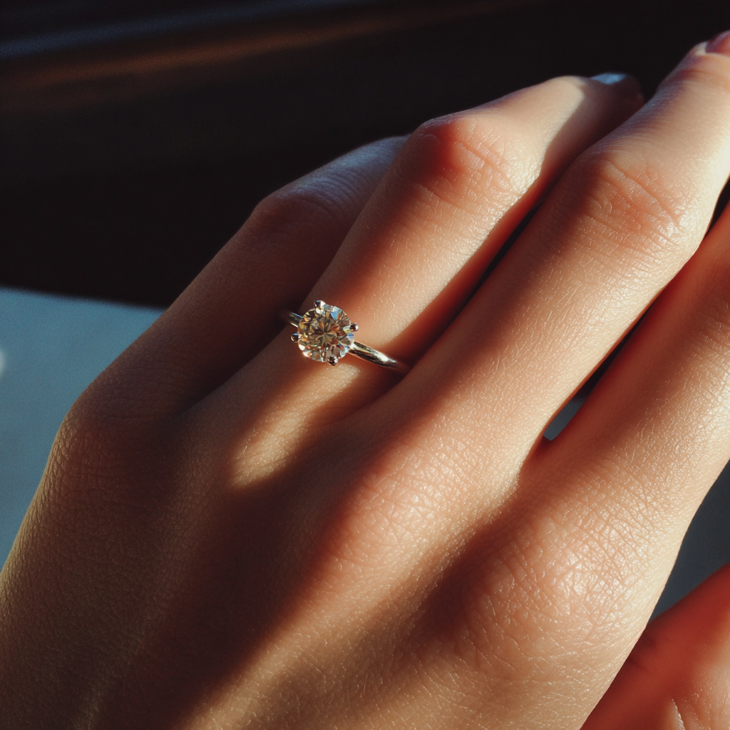 Ein Verlobungsring an der Hand einer Frau | Quelle: Midjourney