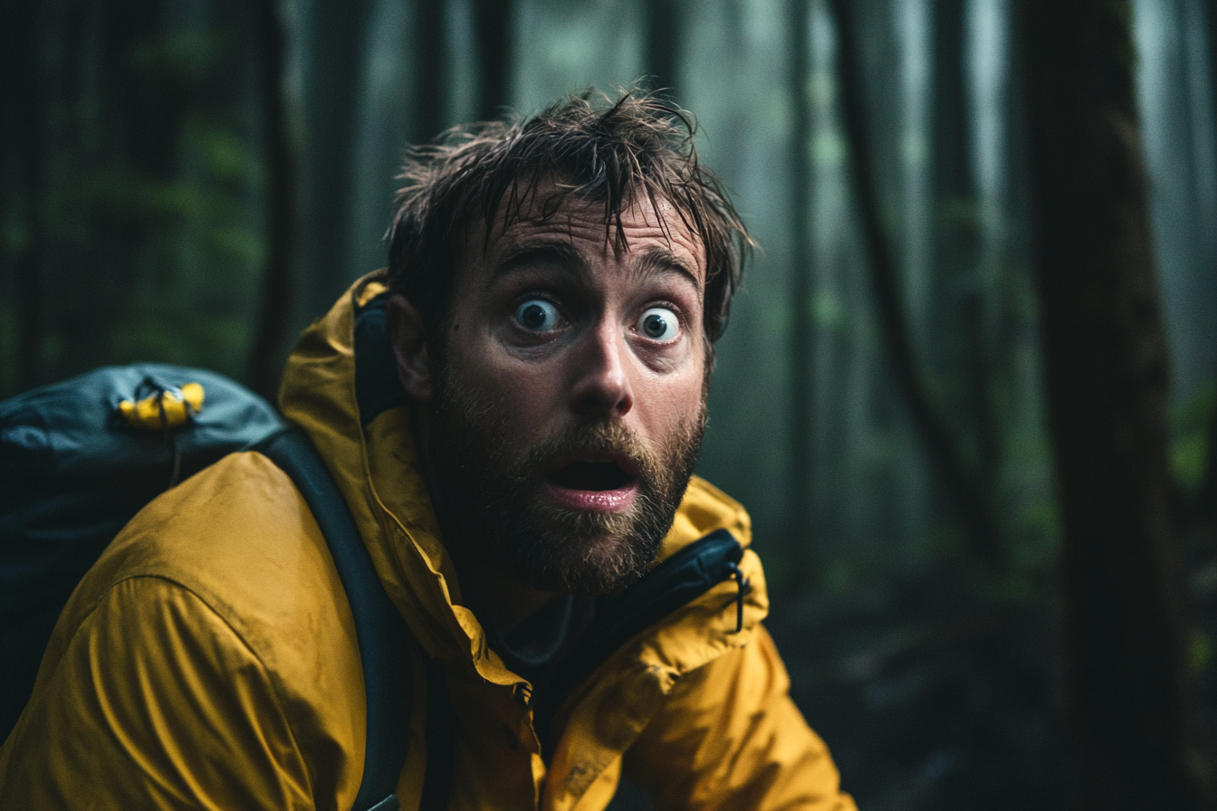 Ein verängstigter Mann in einem Wald | Quelle: Midjourney