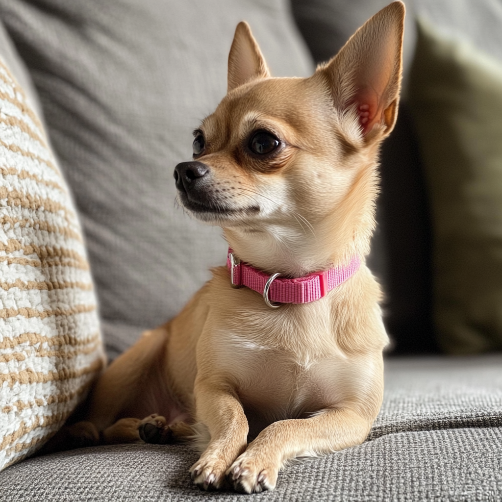 Ein Chihuahua sitzt auf einer Couch | Quelle: Midjourney