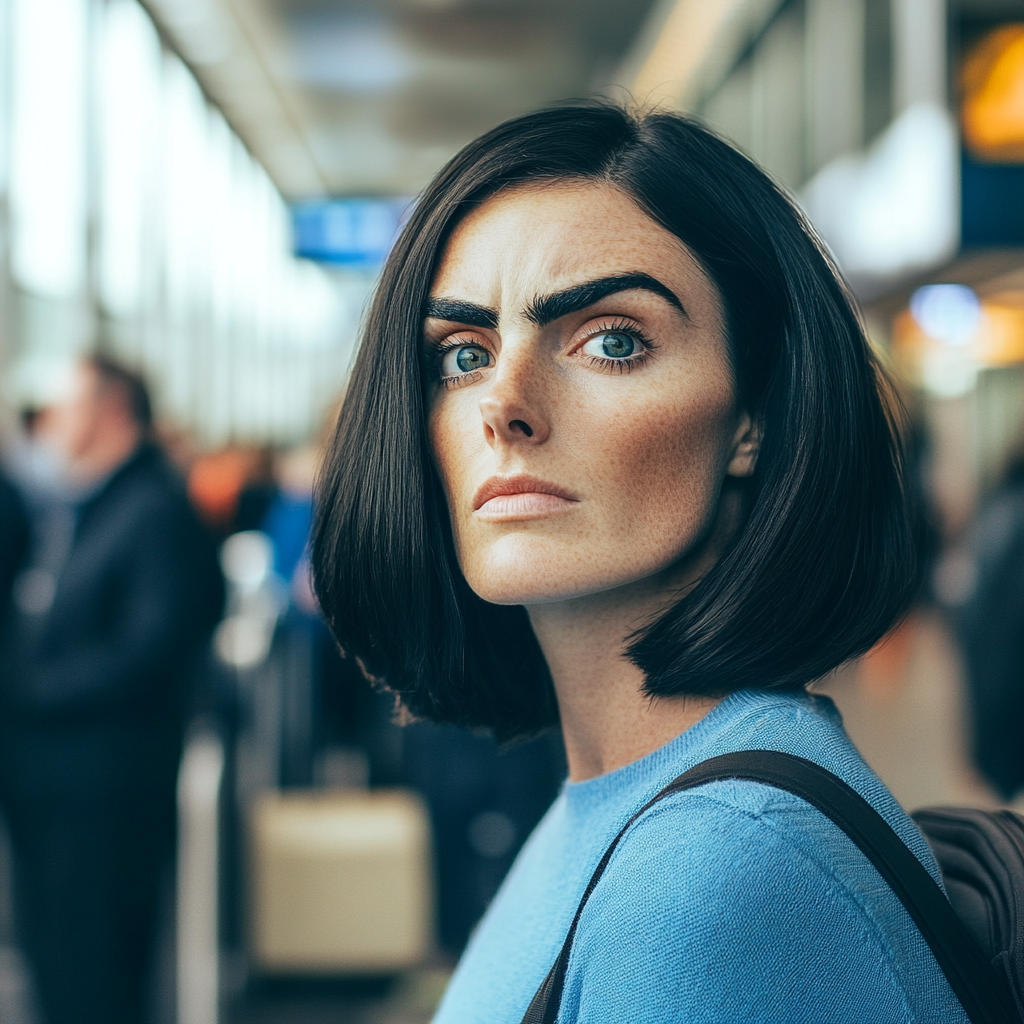 Eine besorgte Frau in einem Flughafen | Quelle: Midjourney