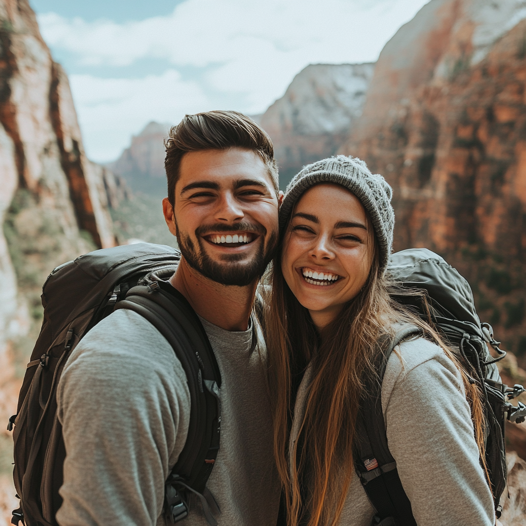 Ein glückliches Paar bei einer Wanderung | Quelle: Midjourney