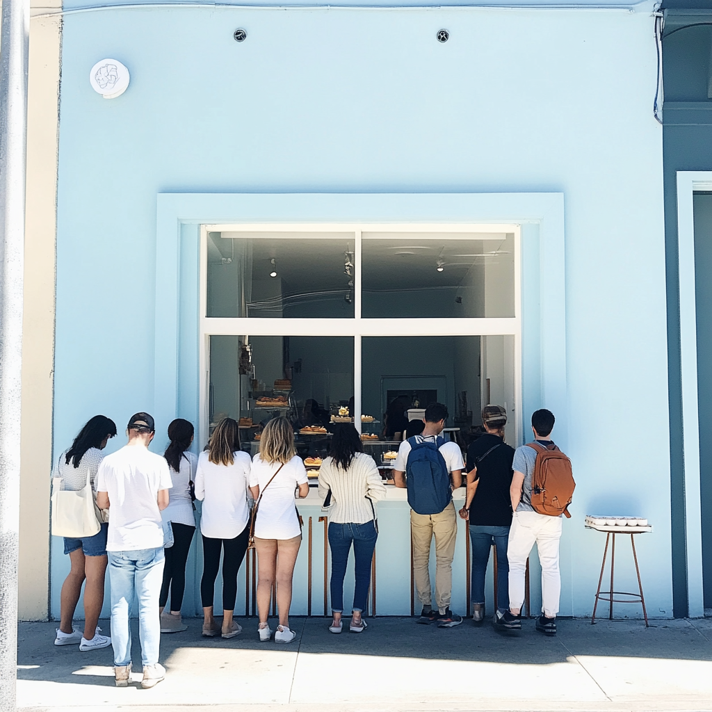 Menschen warten vor einer Bäckerei | Quelle: Midjourney