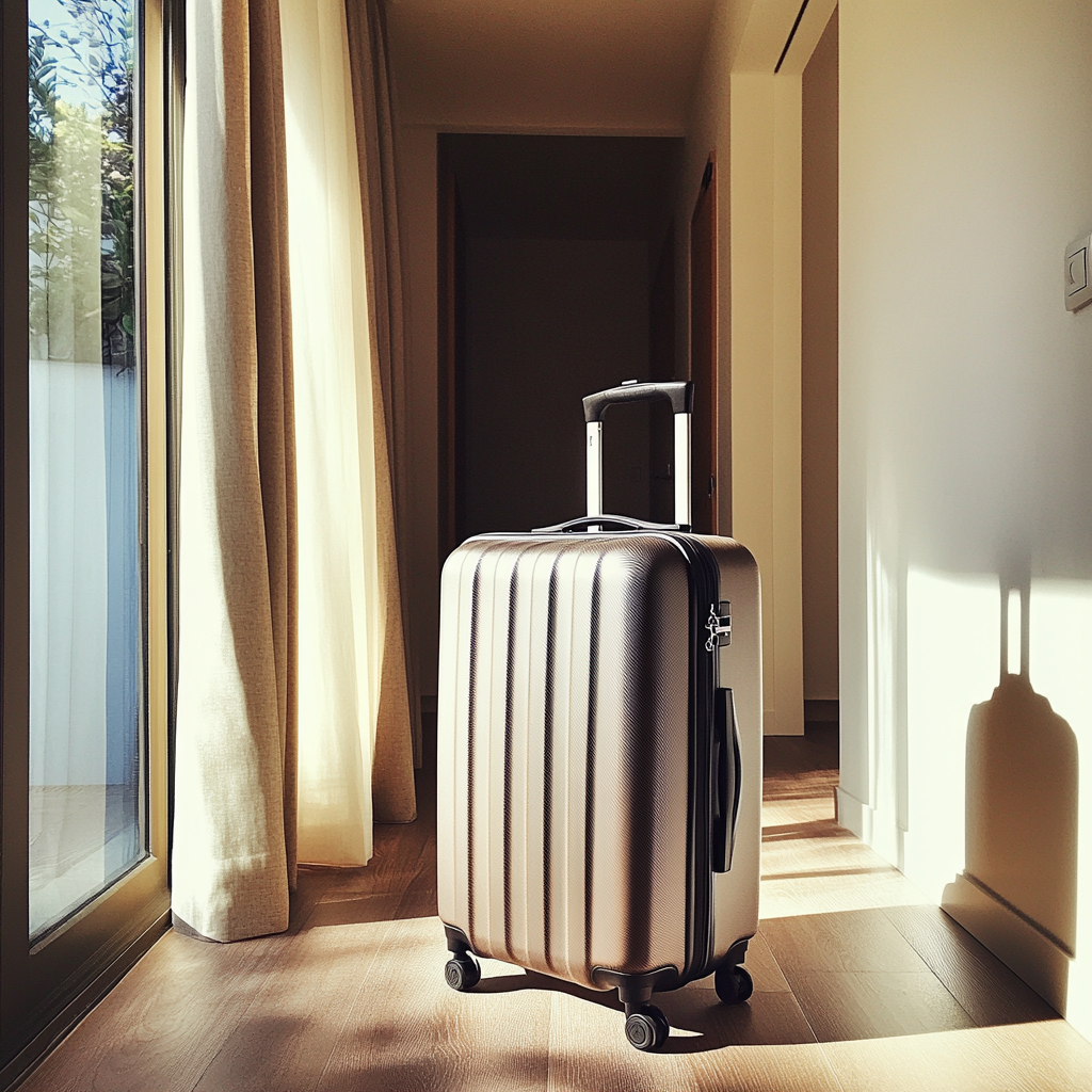 Ein gepackter Koffer in einem Hausflur | Quelle: Midjourney
