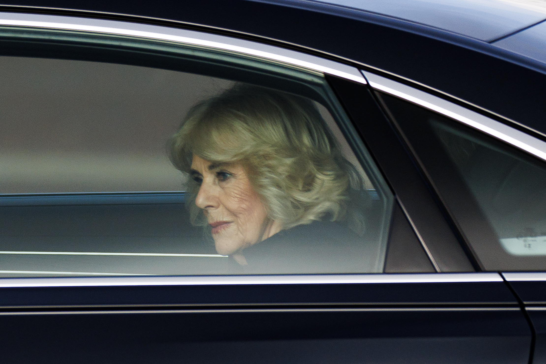 Königin Camilla trifft während des Besuchs des Amirs von Katar im Vereinigten Königreich in London, England, am 3. Dezember 2024 im Buckingham Palace ein | Quelle: Getty Images