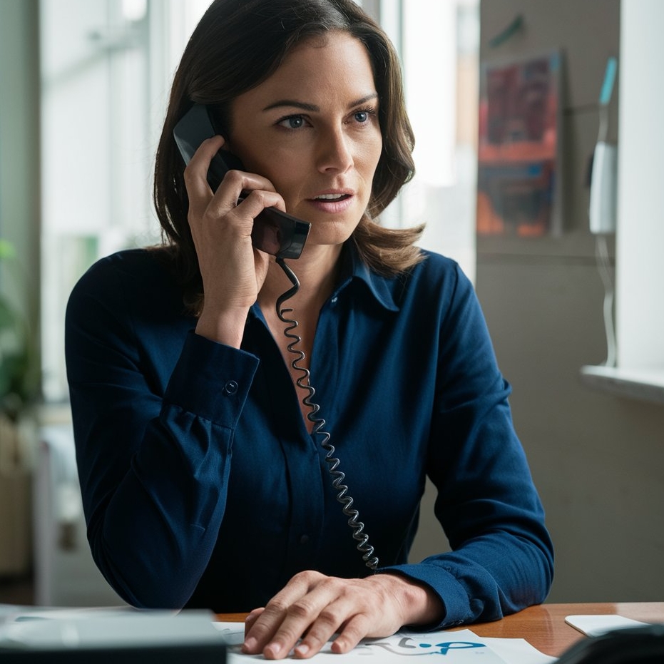 Eine Frau, die einen Anruf in einem Büro tätigt | Quelle: Midjourney