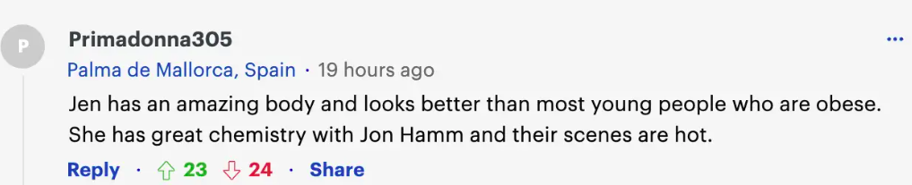 Fan-Kommentar über Jennifer Aniston und Jon Hamm, vom 11. Oktober 2023 | Quelle: Daily Mail
