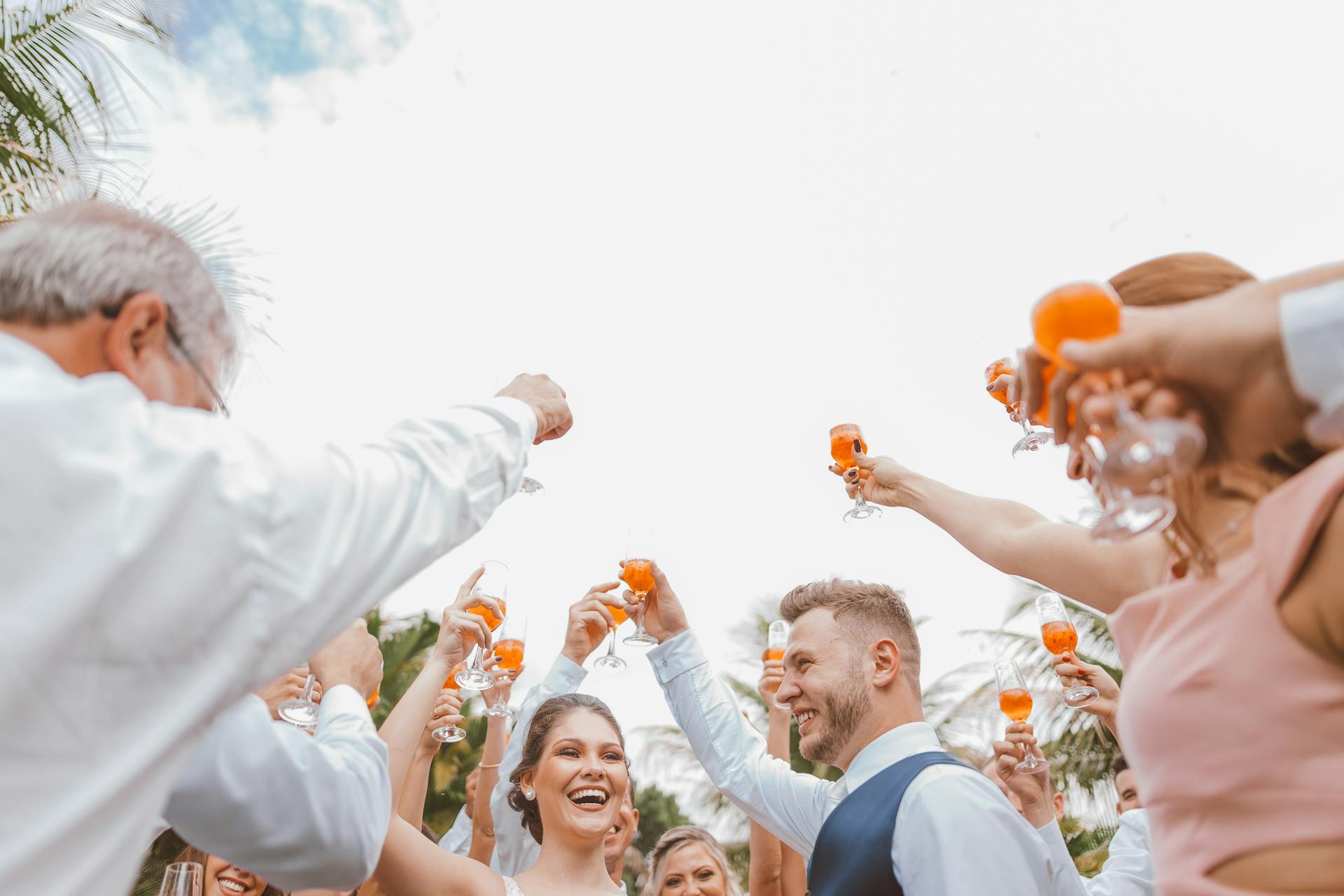 Menschen, die während einer Hochzeitsfeier mit ihren Getränken anstoßen | Quelle: Pexels