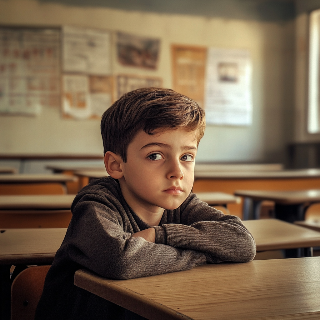 Ein junger Schüler in einem Klassenzimmer | Quelle: Midjourney