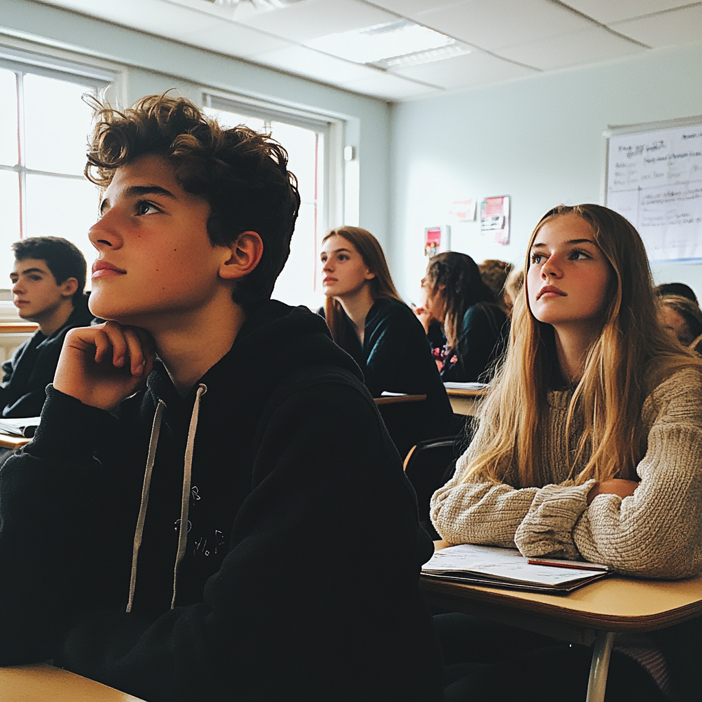 Schüler sitzen in einem Klassenzimmer | Quelle: Midjourney