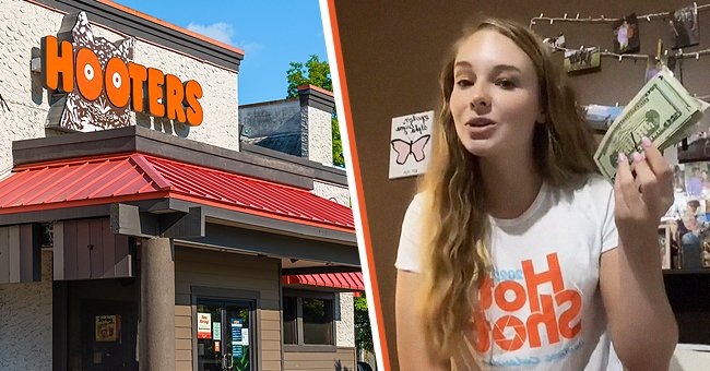 Foto von einem Hooters Diner und einer Hooters Kellnerin, Kirsten Songer | Quelle: Shutterstock - Tiktok.com/@theflathootersgirl