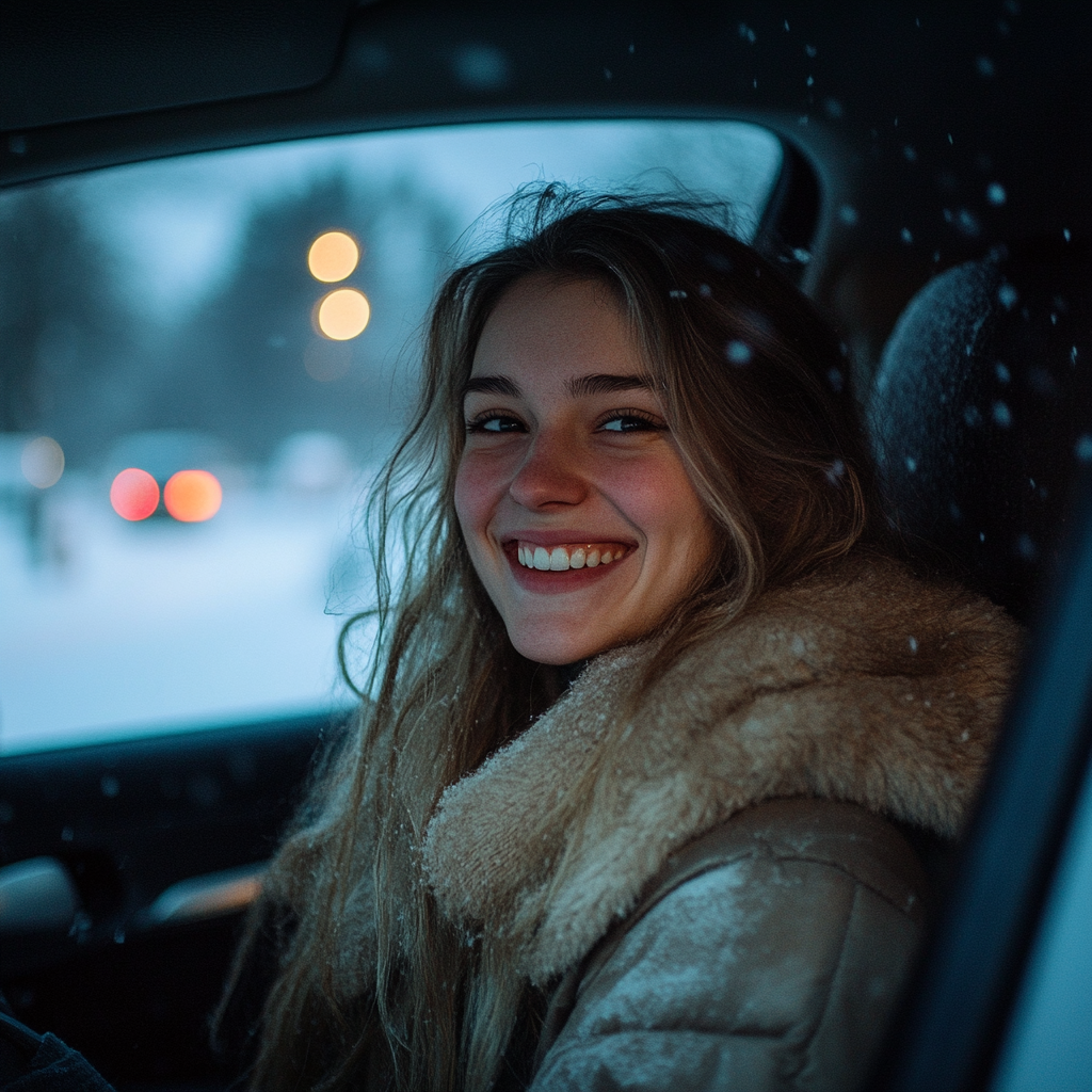 Eine lächelnde Frau in einem Auto | Quelle: Midjourney