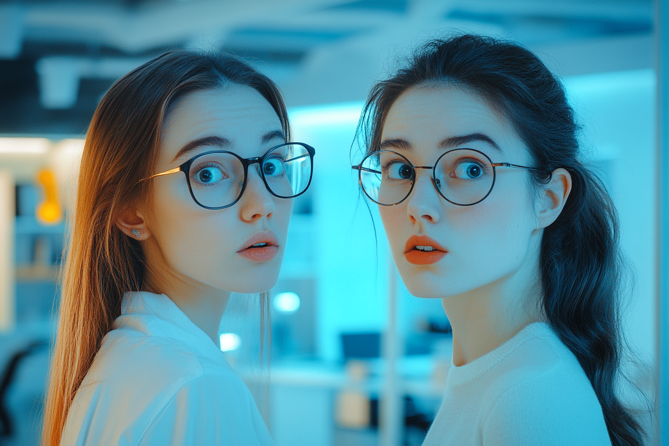 Zwei Frauen stehen in einem Büro | Quelle: Midjourney