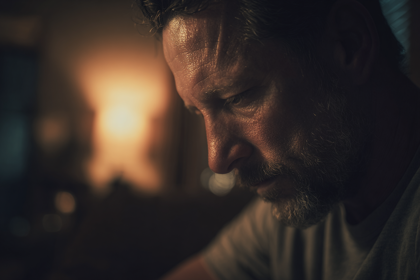 Ein Mann sitzt in einem Wohnzimmer | Quelle: Midjourney