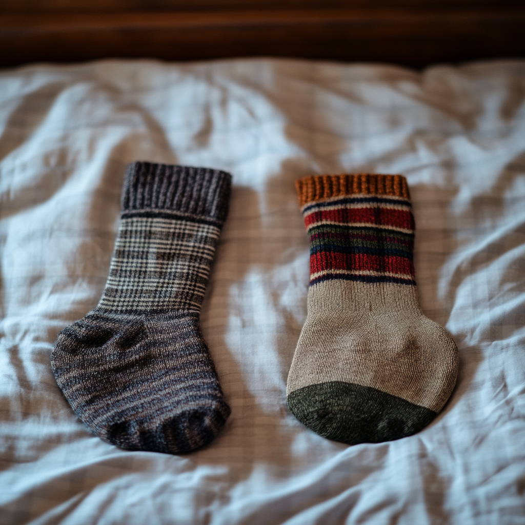 Ein Paar ungleiche Socken | Quelle: Midjourney