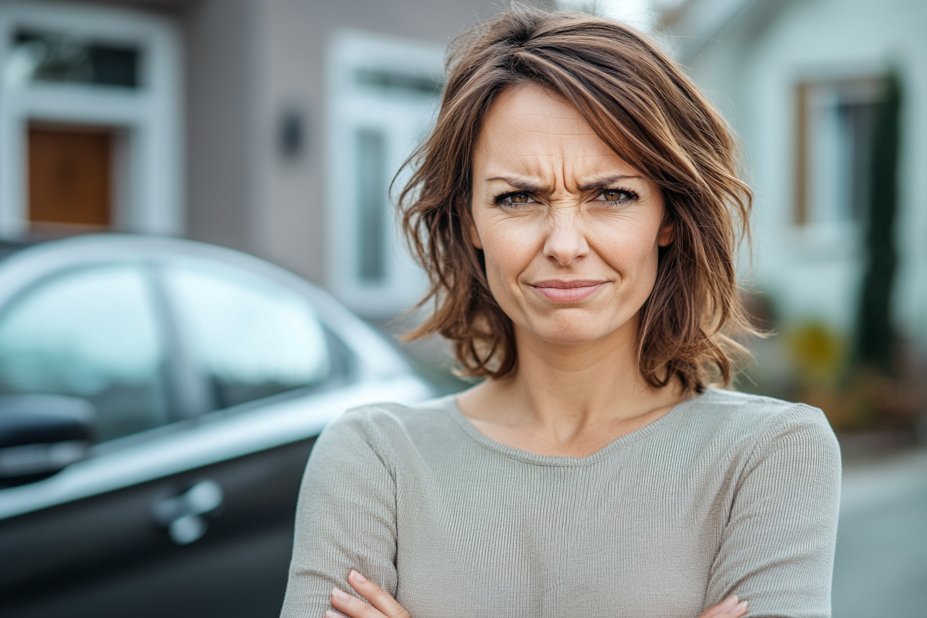 Eine Frau steht neben ihrem Auto | Quelle: Midjourney