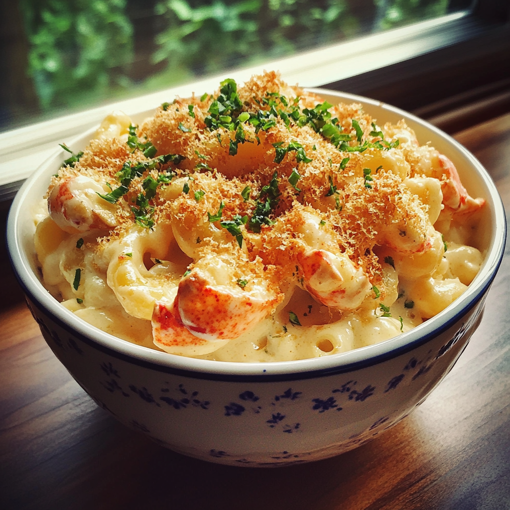 Eine Schüssel Hummermakkaroni mit Käse | Quelle: Midjourney