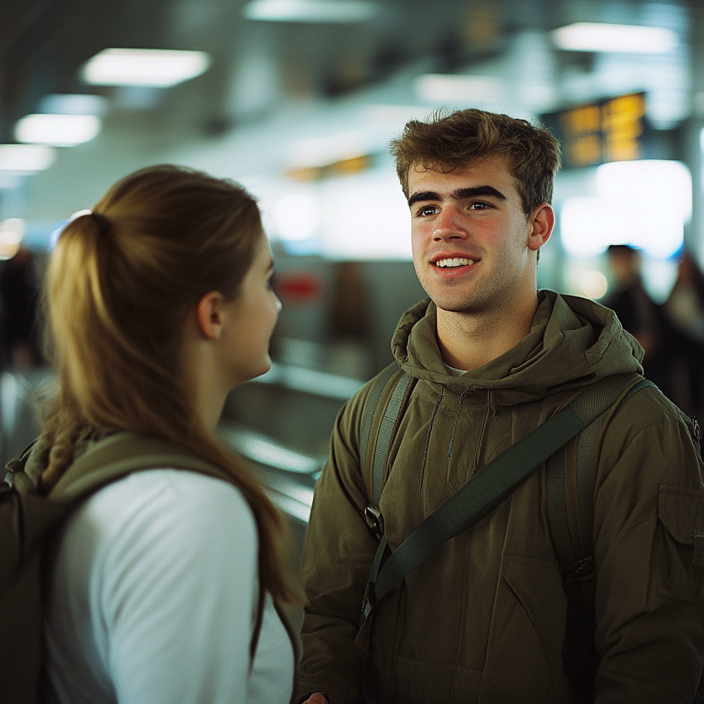 Ein glücklicher Mann und eine glückliche Frau im Gespräch | Quelle: Midjourney